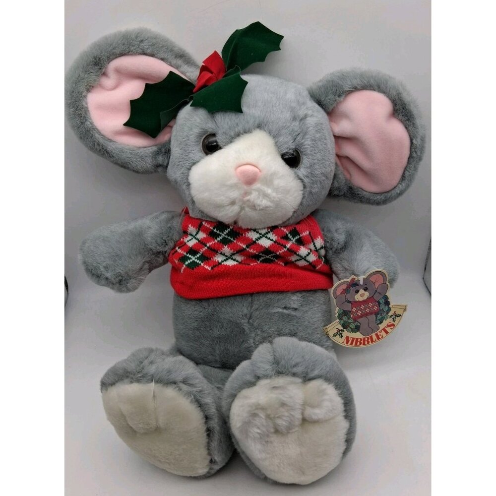 Vtg Commonwealth Nibblets Christmas Mouse 1988 Plush Large 24" Hills Dept w/Tag